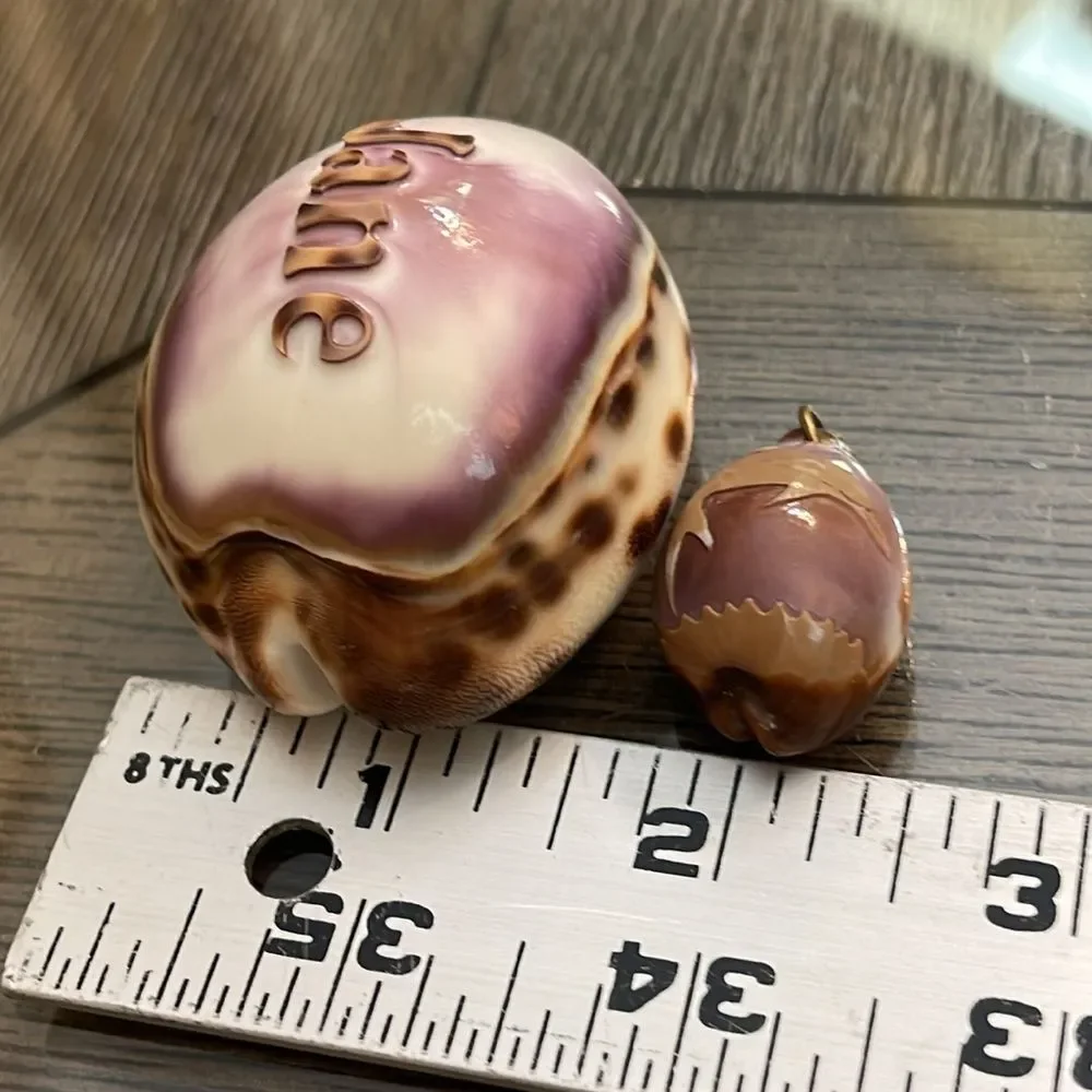 Vintage Engraved Tiger Cowrie Shell With “Jane” & Dolphin Pendant